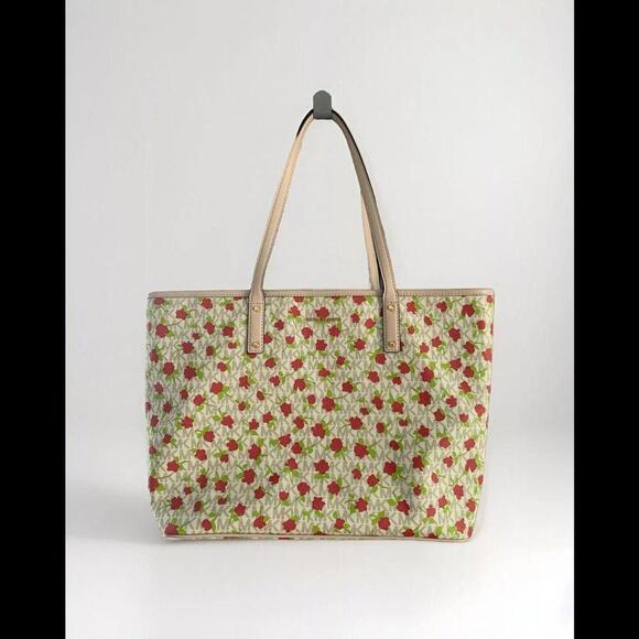 Michael Kors Carter MK Monogram Rose Floral Vanilla Large Tote Bag Purse AB-2012 - Picture 1 of 15